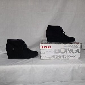 Bongo Boots‎ Womens 11 M Josie Desert Wedge Ankle Bootie Black Fabric Lace Up
